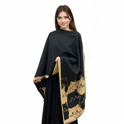 Châle Poncho Femme Réversible à Motifs Chats Mignon Imprimé - Couverture Douce Élégante