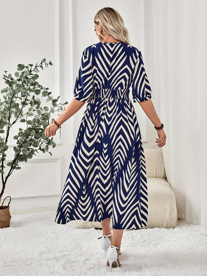 Robe longue femme style maxi à motif chevron, élégance moderne pour occasions et sorties