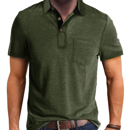 Polo décontracté pour homme à poche poitrine, style élégant pour usage quotidien ou bureau