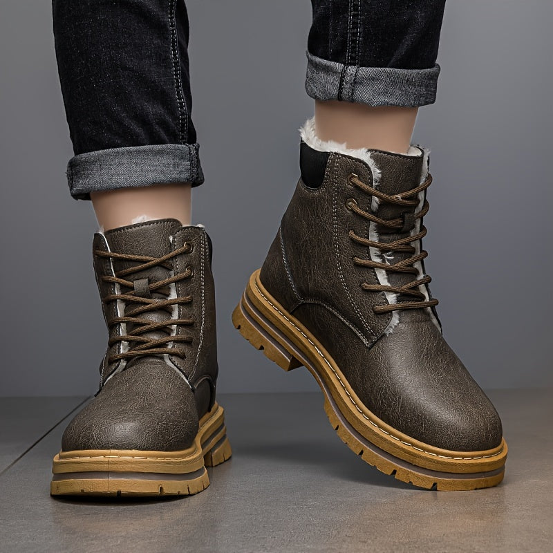 Bottes montantes homme fourrées chaudes à lacets, plusieurs coloris disponibles