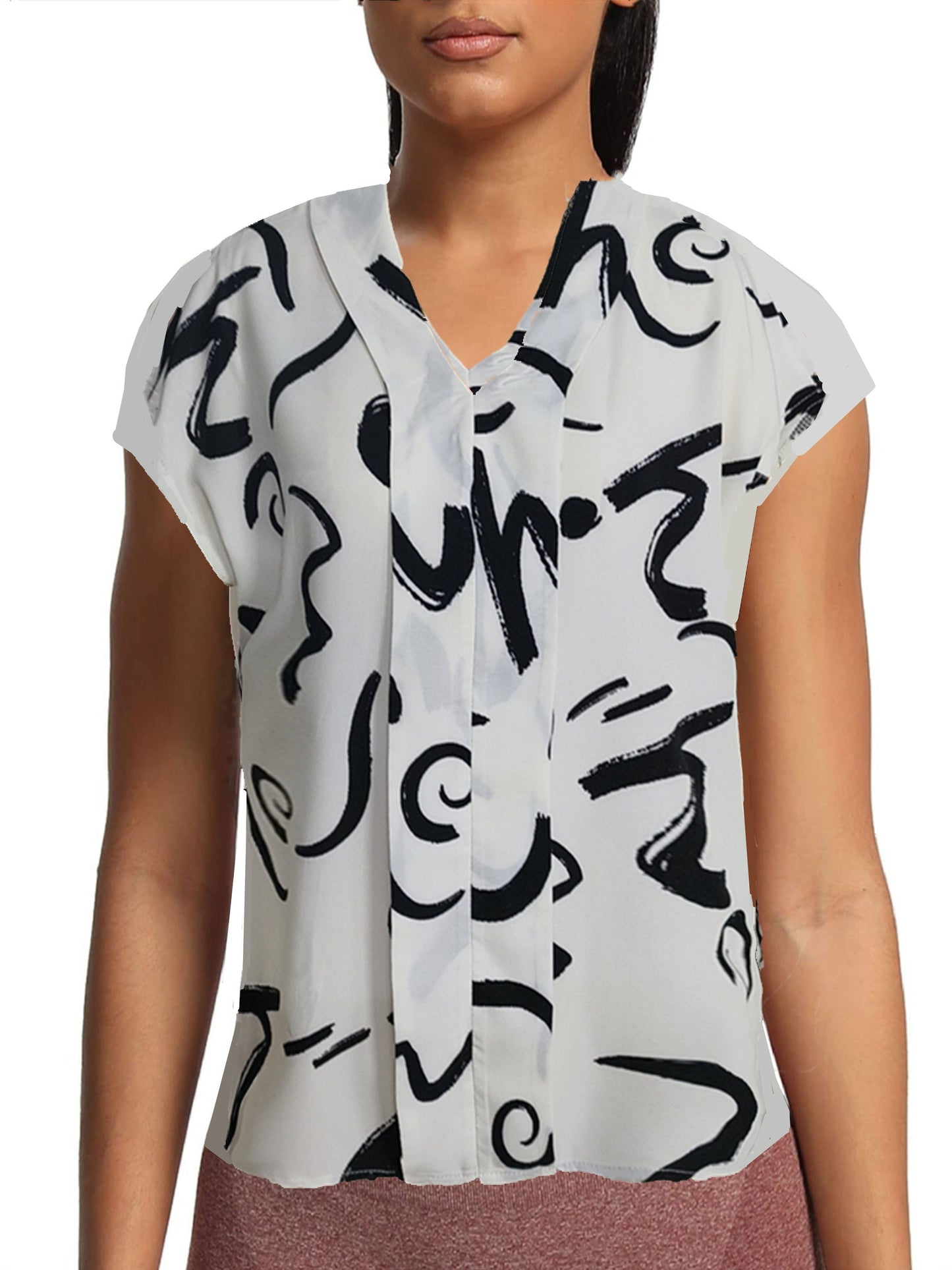 Elegante damesblouse met grafisch patroon, moderne stijl voor kantoor en uitgaan