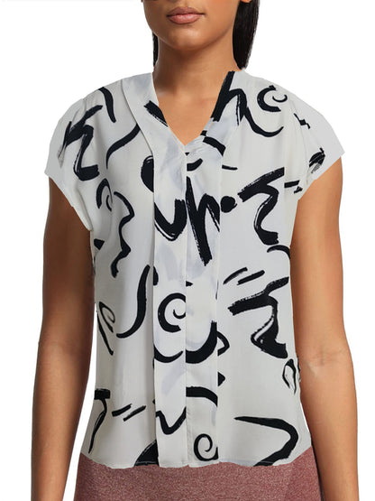 Elegante damesblouse met grafisch patroon, moderne stijl voor kantoor en uitgaan
