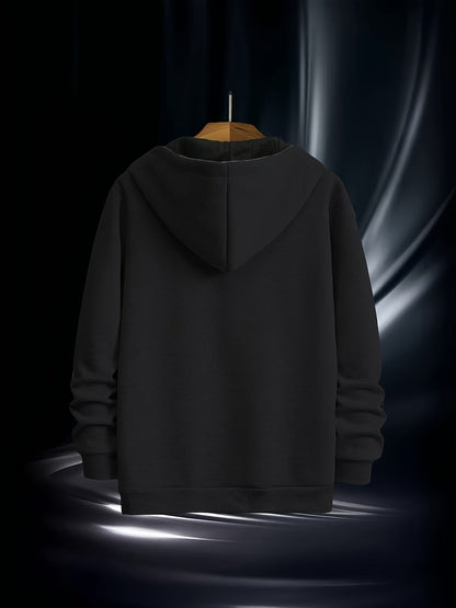 Sweat à Capuche Homme Zippé Asymétrique Couleur Unie avec Poche Kangourou