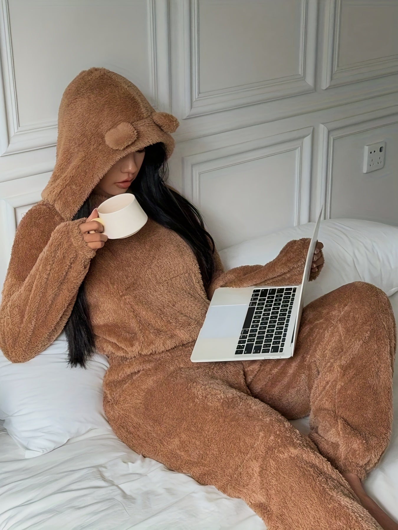 Ensemble d'intérieur Femme Doux à Capuche et Pantalon Large avec Oreilles