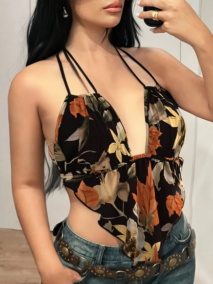 Body na plecy dla kobiet w stylu boho z kwiatowym wzorem na modny letni look