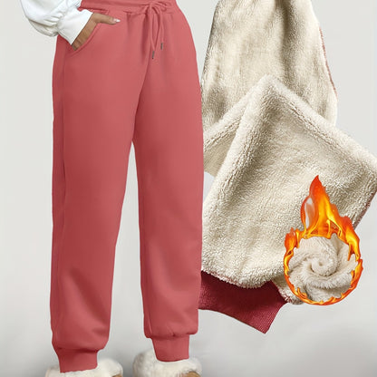 Pantalon de jogging femme doublé polaire coupe droite avec taille élastique et cordons de serrage