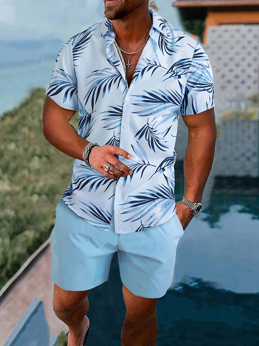 Afslappet sommeroutfit til mænd - Skjorte med palmeprint & shorts - Strand- og feriestil