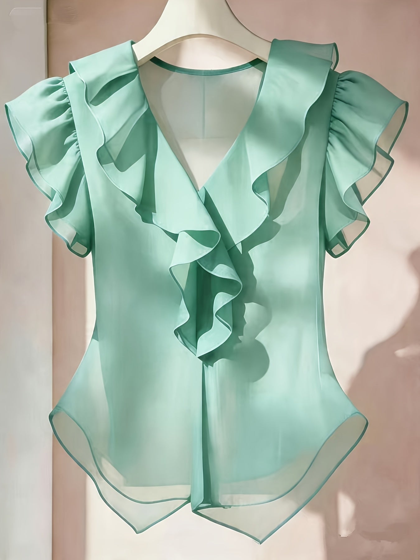 Blouse Femme Élégante à Volants Style Romantique pour Tenue Chic et Bureau