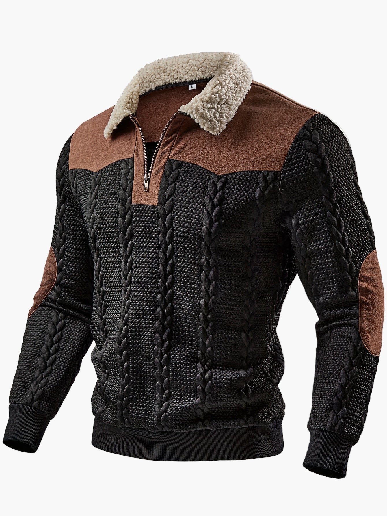 Herrtröja med sherpakrage och dragkedja, casual urban stil