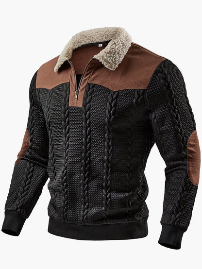 Herrtröja med sherpakrage och dragkedja, casual urban stil