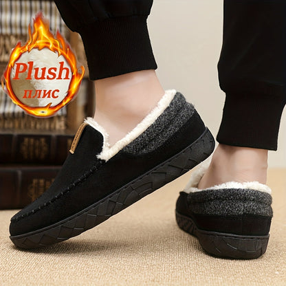 Chaussons Mocassins Homme Doublés Polaire Marron Chaussures d'Intérieur Hiver Confortables