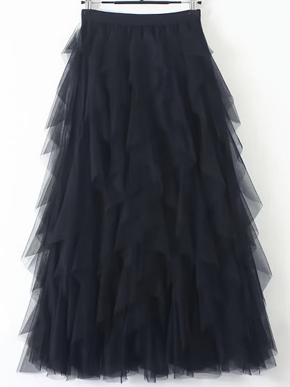 Lang flæse-nederdel i boheme-stil til kvinder, elegant og trendy, ideel til særlige lejligheder og romantiske looks