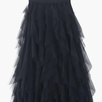 Lang flæse-nederdel i boheme-stil til kvinder, elegant og trendy, ideel til særlige lejligheder og romantiske looks