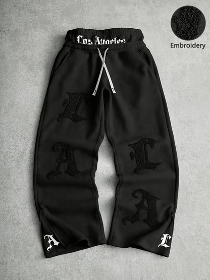 Pantalon de jogging ample brodé noir pour homme