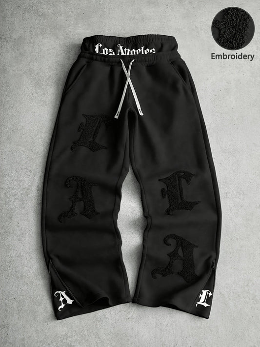Pantalon de jogging ample brodé noir pour homme