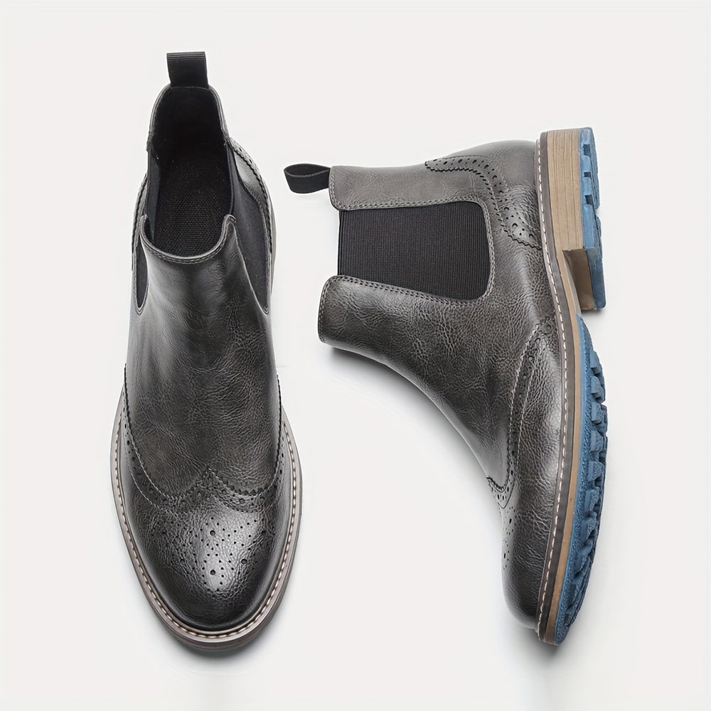 Bottes Chelsea Homme Marron Brogue Détails Perforés Élastiques Latéraux Semelle Bleue