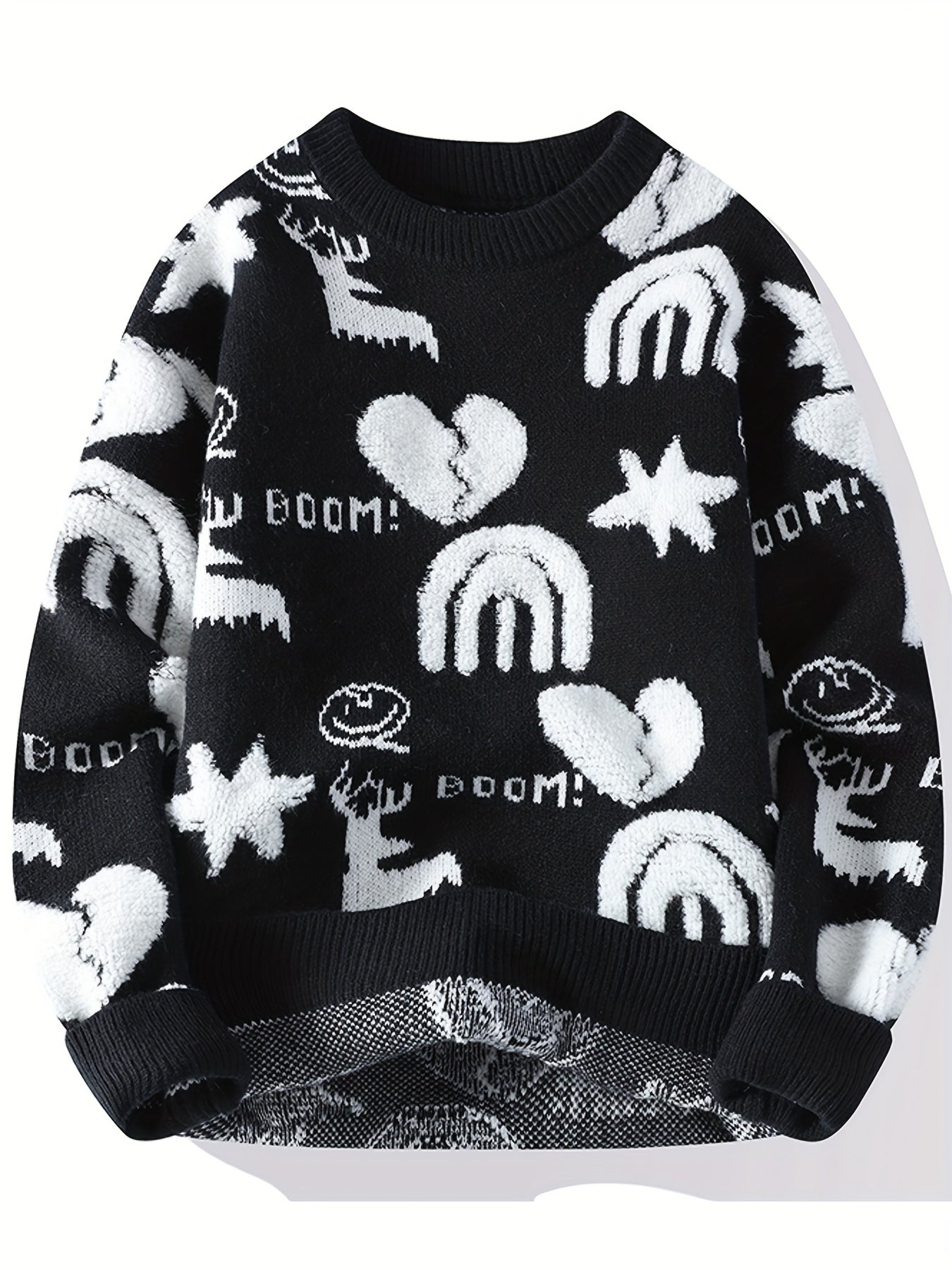 Pull tricoté col rond à motifs variés pour homme - Noir, Blanc ou Rouge