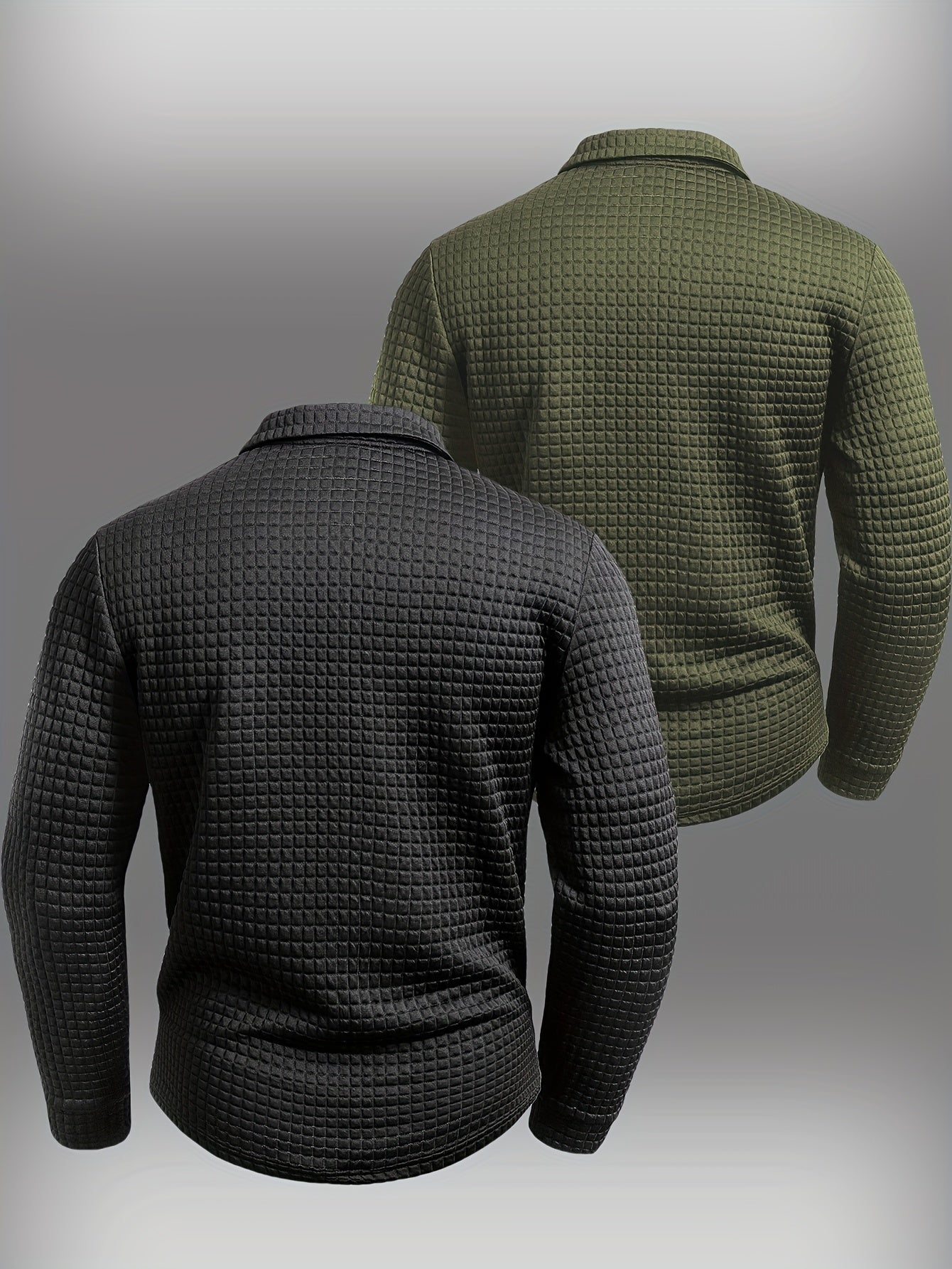 Polo homme à manches longues texturé quadrillé bicolore col chemise