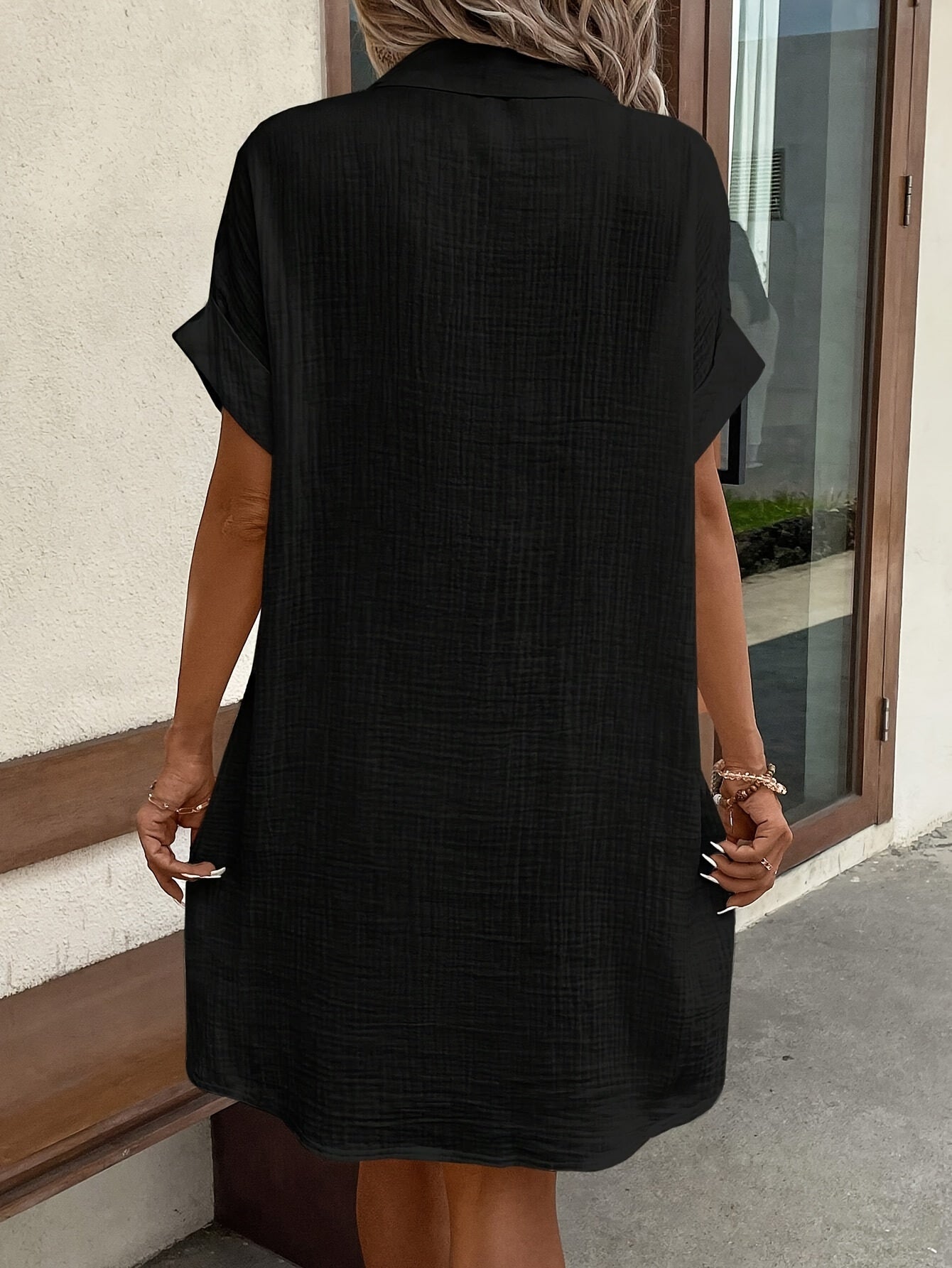 Robe chemise décontractée femme manches courtes boutons style estival