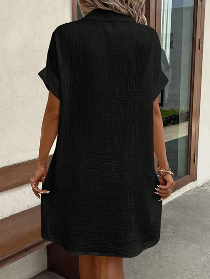 Robe chemise décontractée femme manches courtes boutons style estival
