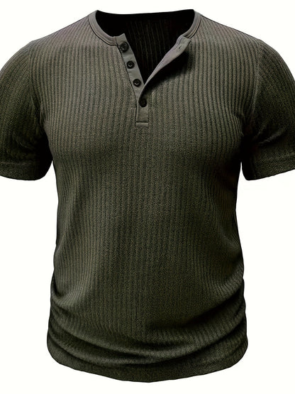 T-shirt henley à rayures décontracté pour homme – Idéal pour l'été et les loisirs