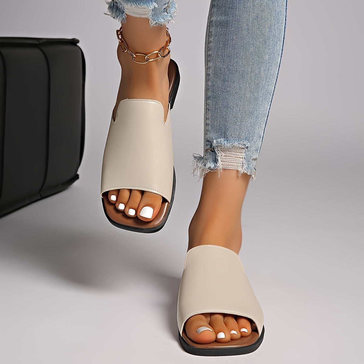 Damsandaler med fyrkantig tå, modern stil för vardagligt och elegant bruk