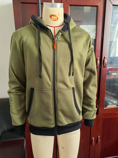 Sweat à Capuche Zippé Bicolore Homme avec Poches Kangourou et Cordon de Serrage