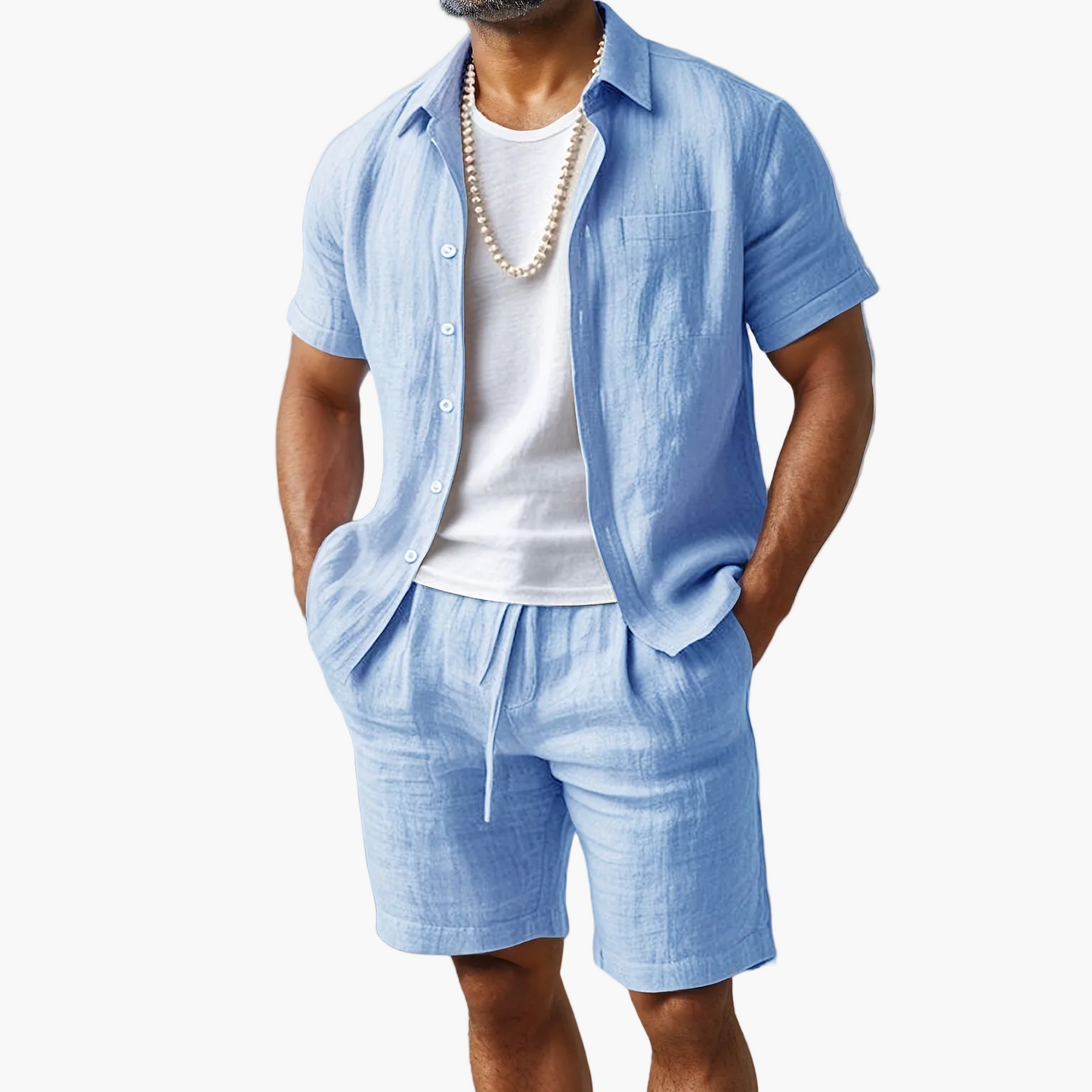 Ensemble décontracté pour homme style bohème – chemise manches courtes et short idéal plage et été
