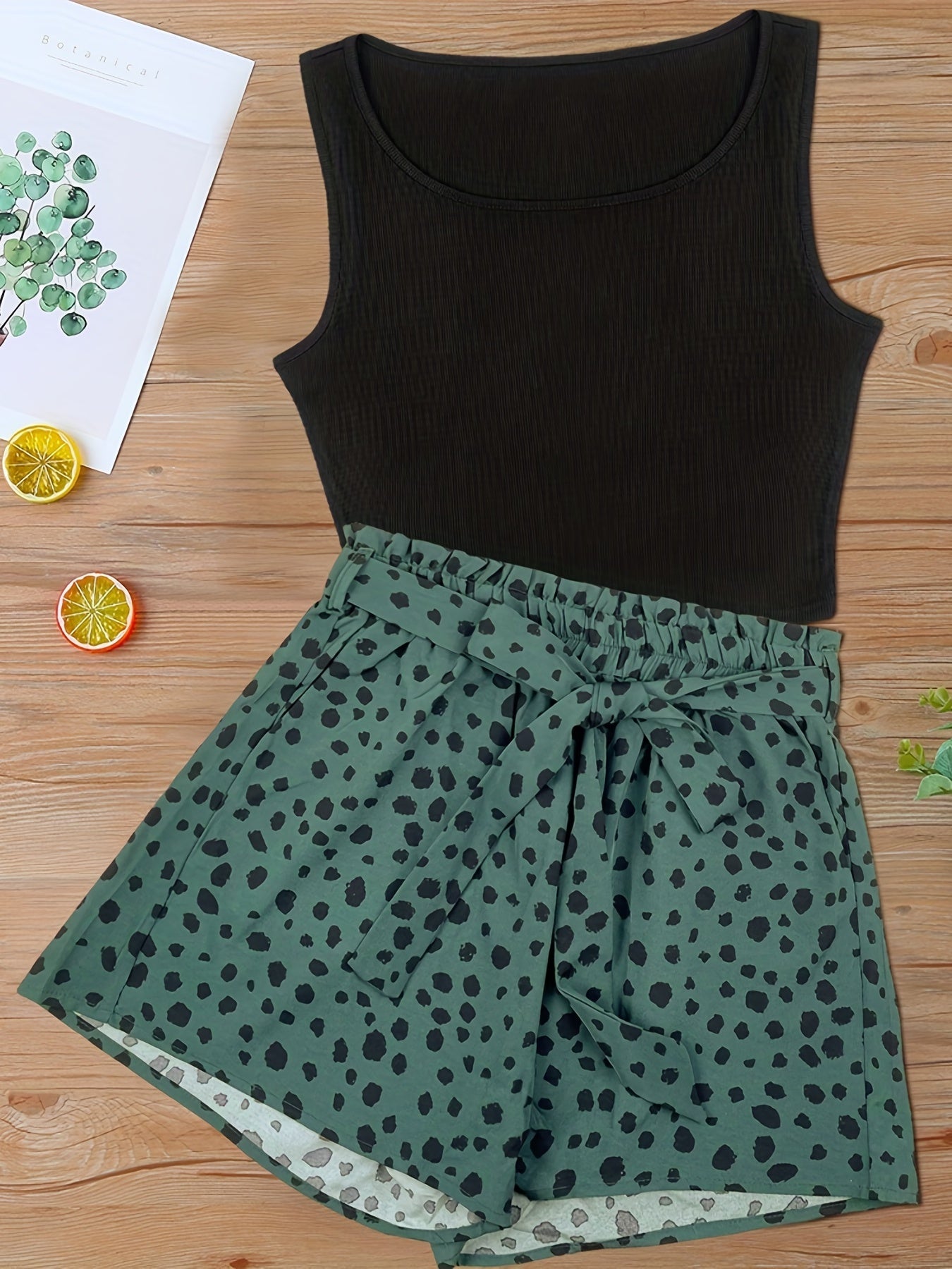 Women's Elegant Style Summer Printed High-Waisted Tank Top and Shorts Set