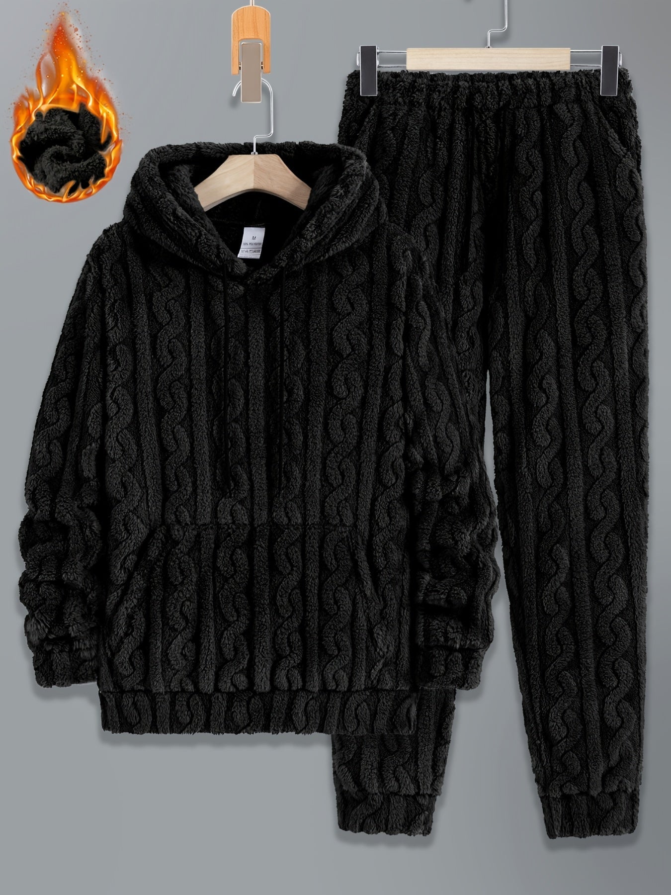 Ensemble de Survie Homme en Tissu Doux Texturé, Chaud, à Capuche et Pantalon, Gris Foncé