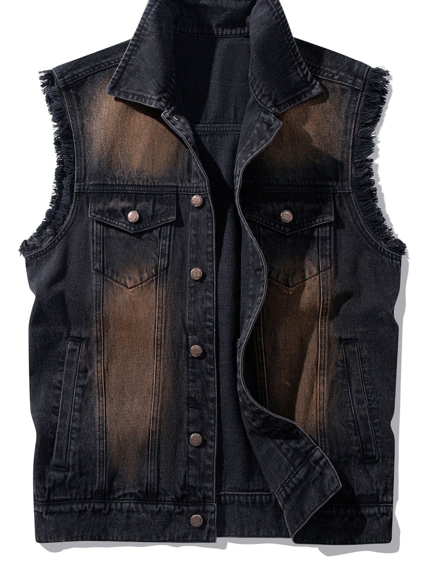 Gilet sans manches homme en jean délavé noir avec effet vieilli