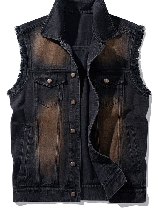 Gilet sans manches homme en jean délavé noir avec effet vieilli