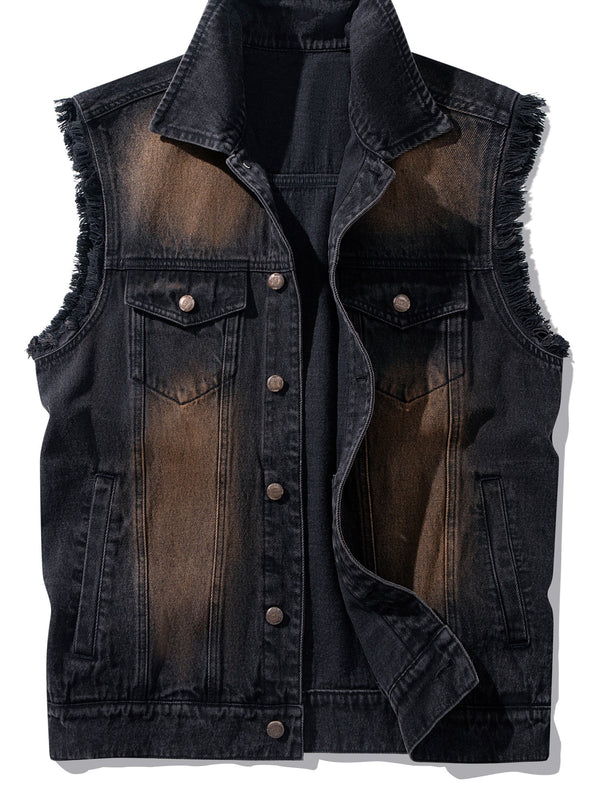 Gilet sans manches homme en jean délavé noir avec effet vieilli