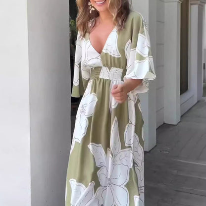 Robe longue femme élégante à fleurs style bohème pour occasions estivales