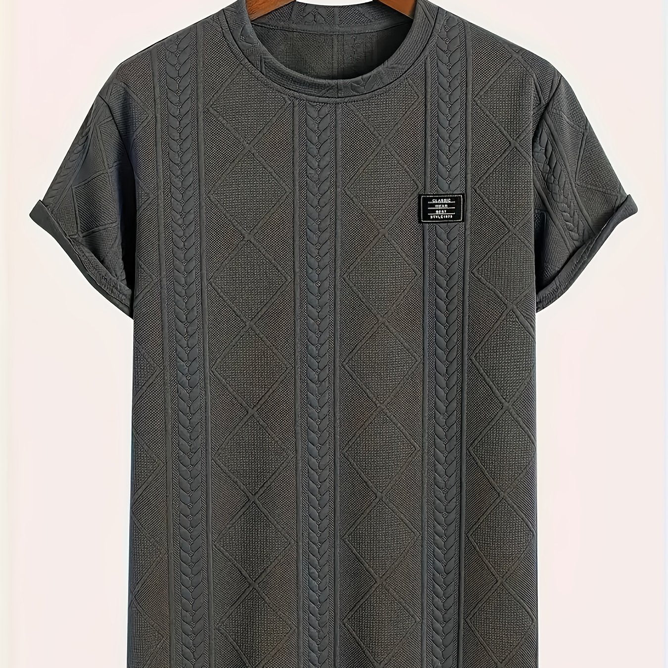 T-shirt homme style casual à motif tricot, col rond, manches courtes, idéal pour l’été