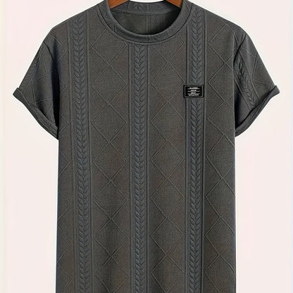T-shirt homme style casual à motif tricot, col rond, manches courtes, idéal pour l’été