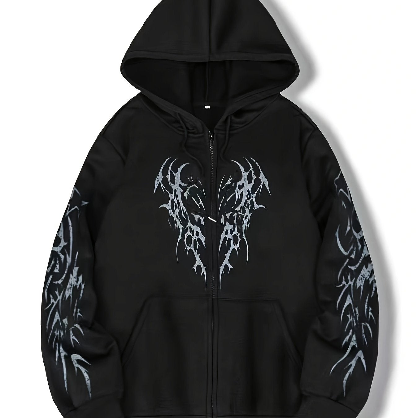 Sweat à capuche zippé noir avec motif tribal rouge manches longues