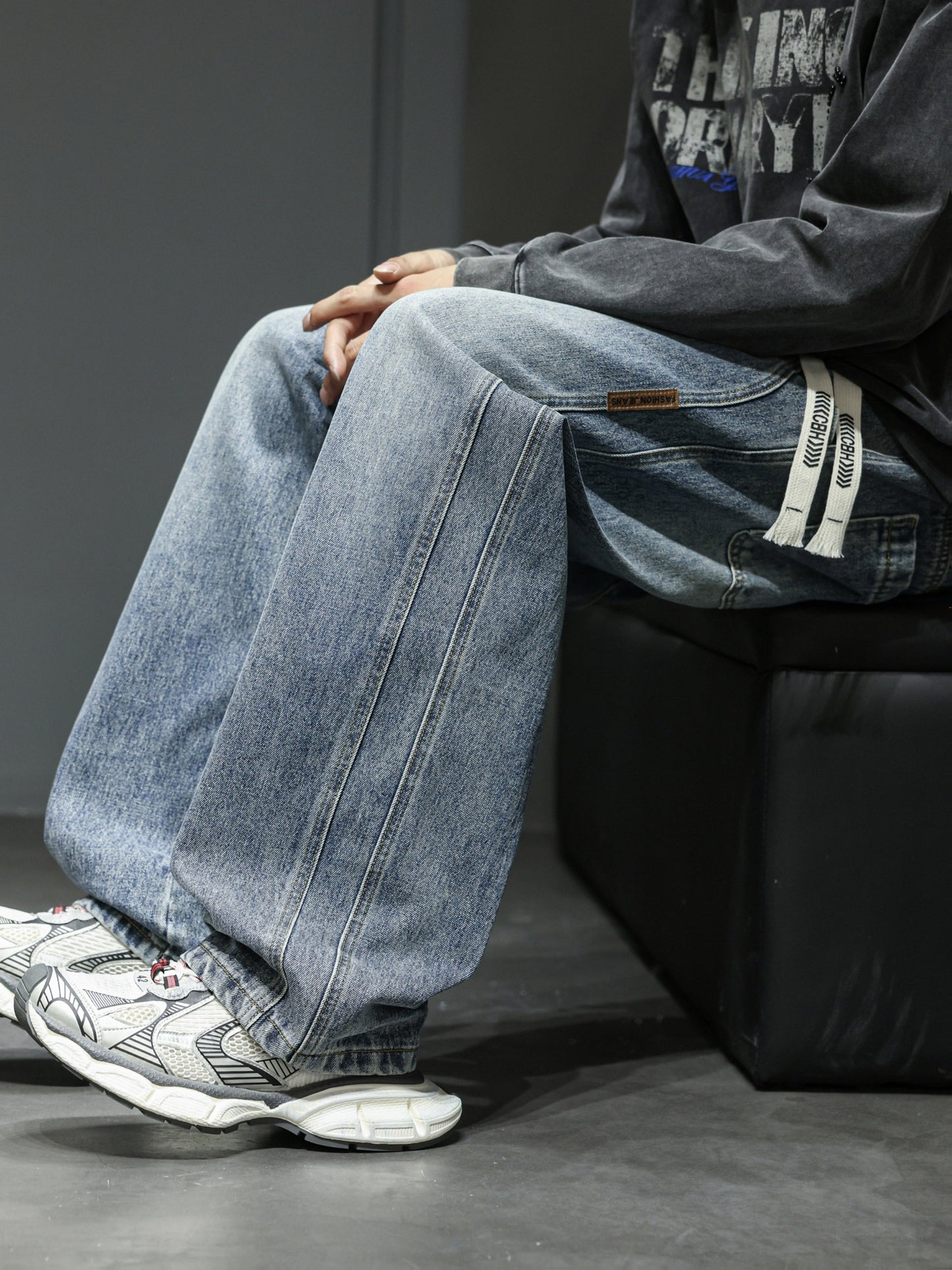 Losvallende brede jeans voor heren, casual stedelijke stijl