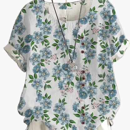 Blouse femme style vintage à fleurs imprimées avec boutons – Élégance décontractée pour l'été
