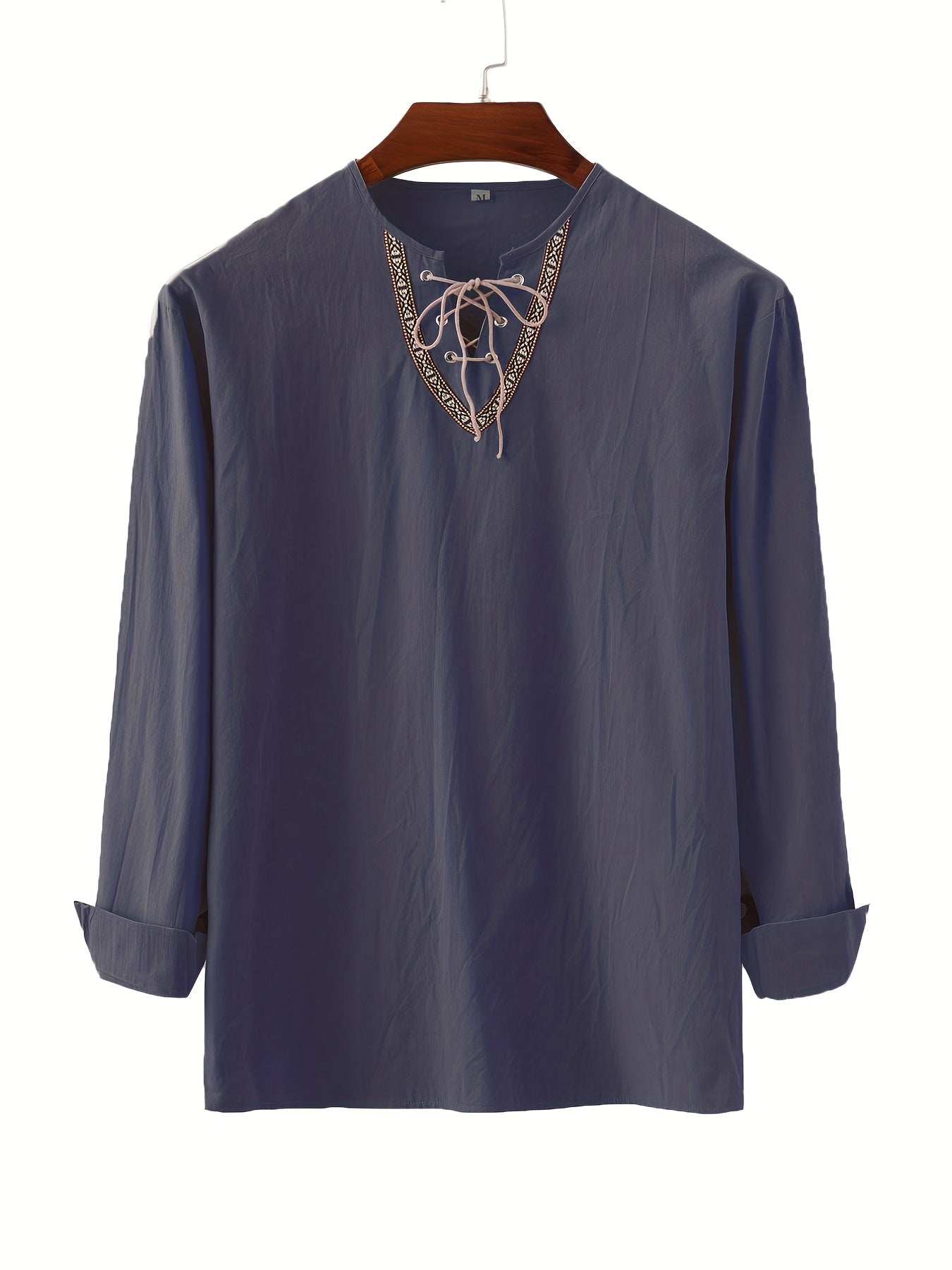 Vintage skjorte med snøret krave til mænd - afslappet og elegant stil