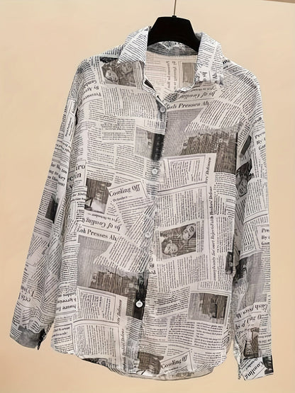 Chemise Femme Style Journal Imprimé avec Débardeur et Short Taille Haute, Tendance Urbaine Casual