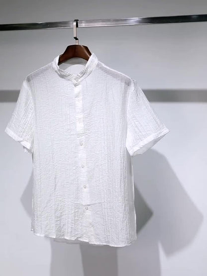 Casual skjorte med mao-krave til mænd – moderne MILANO-stil, korte ærmer, ideel til sommeren