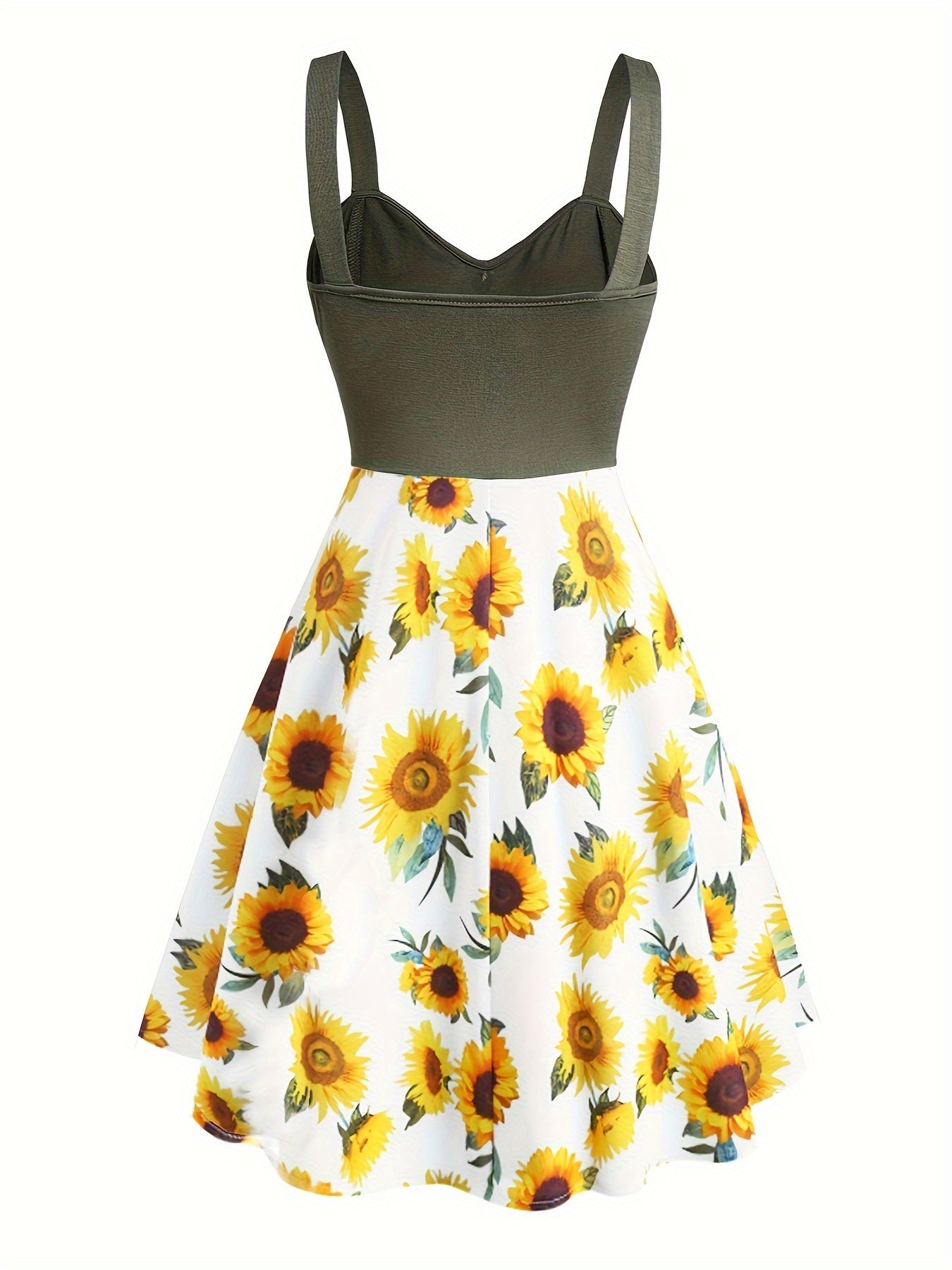 Abito vintage donna stile retrò con spalline, motivo girasole, ideale per l'estate e le occasioni informali