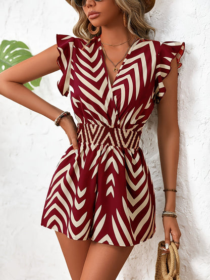 Combishort Femme Élégante à Imprimé Chevron Style Été Décontracté