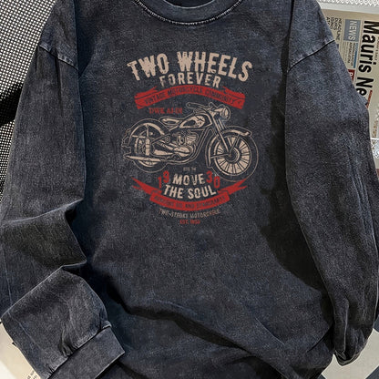 Haut à manches longues délavé gris anthracite avec imprimé moto graphique rétro