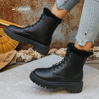 Bottes chunky fourrées à lacets pour femme