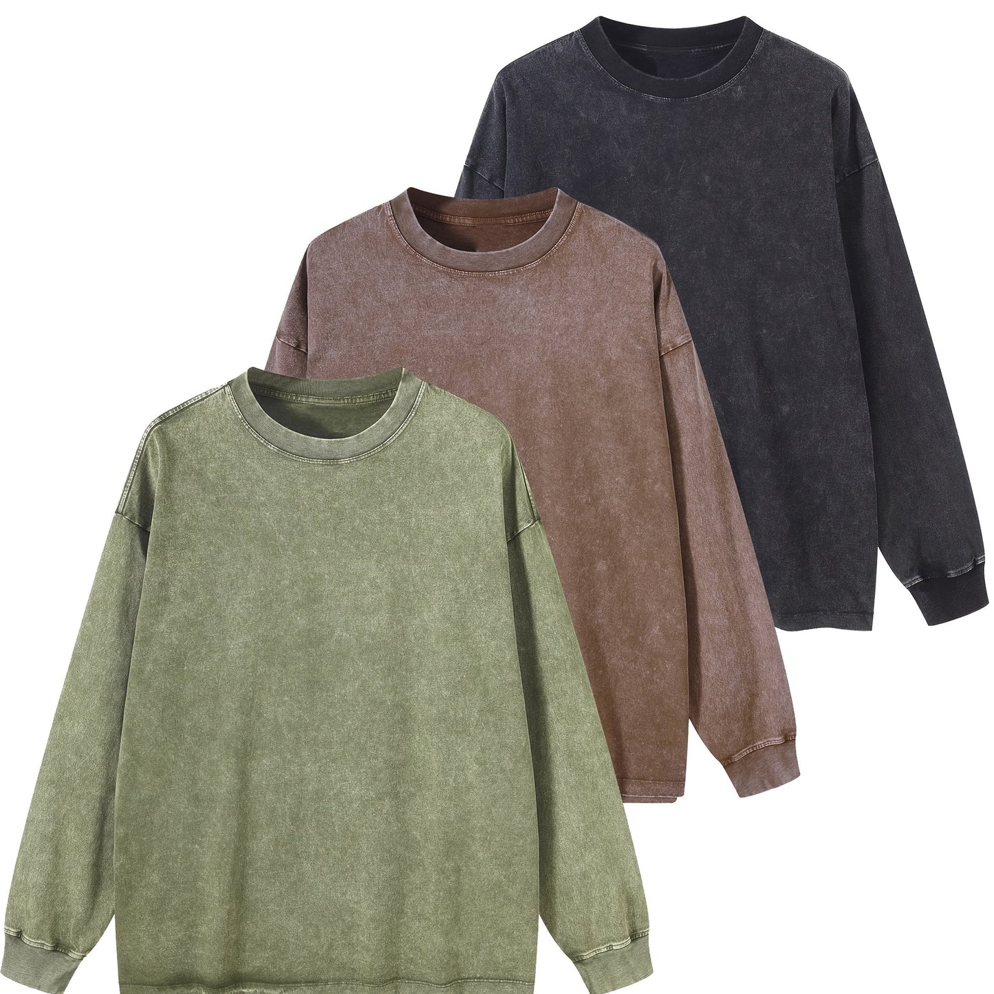 Sweat-shirt unisex lavé col rond décontracté à manches longues effet délavé