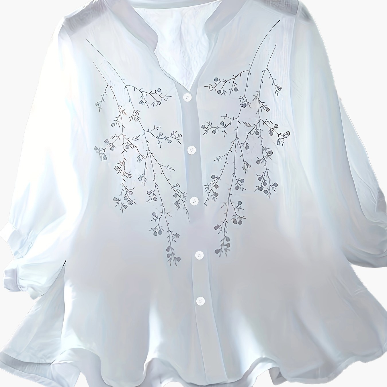 Elegant damebluse med blomsterbroderi i sommerstil til kontor eller udflugt