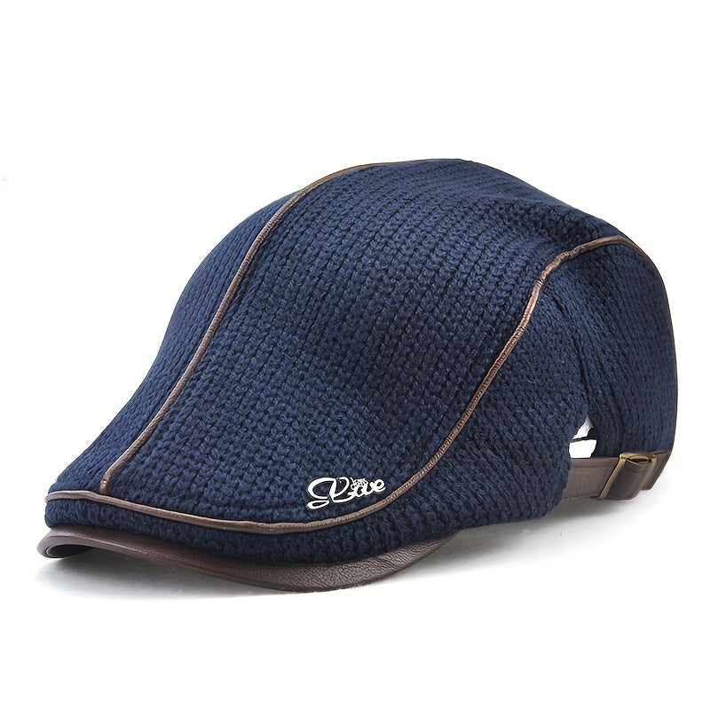 Casquette béret plate tricotée homme avec bordure effet cuir