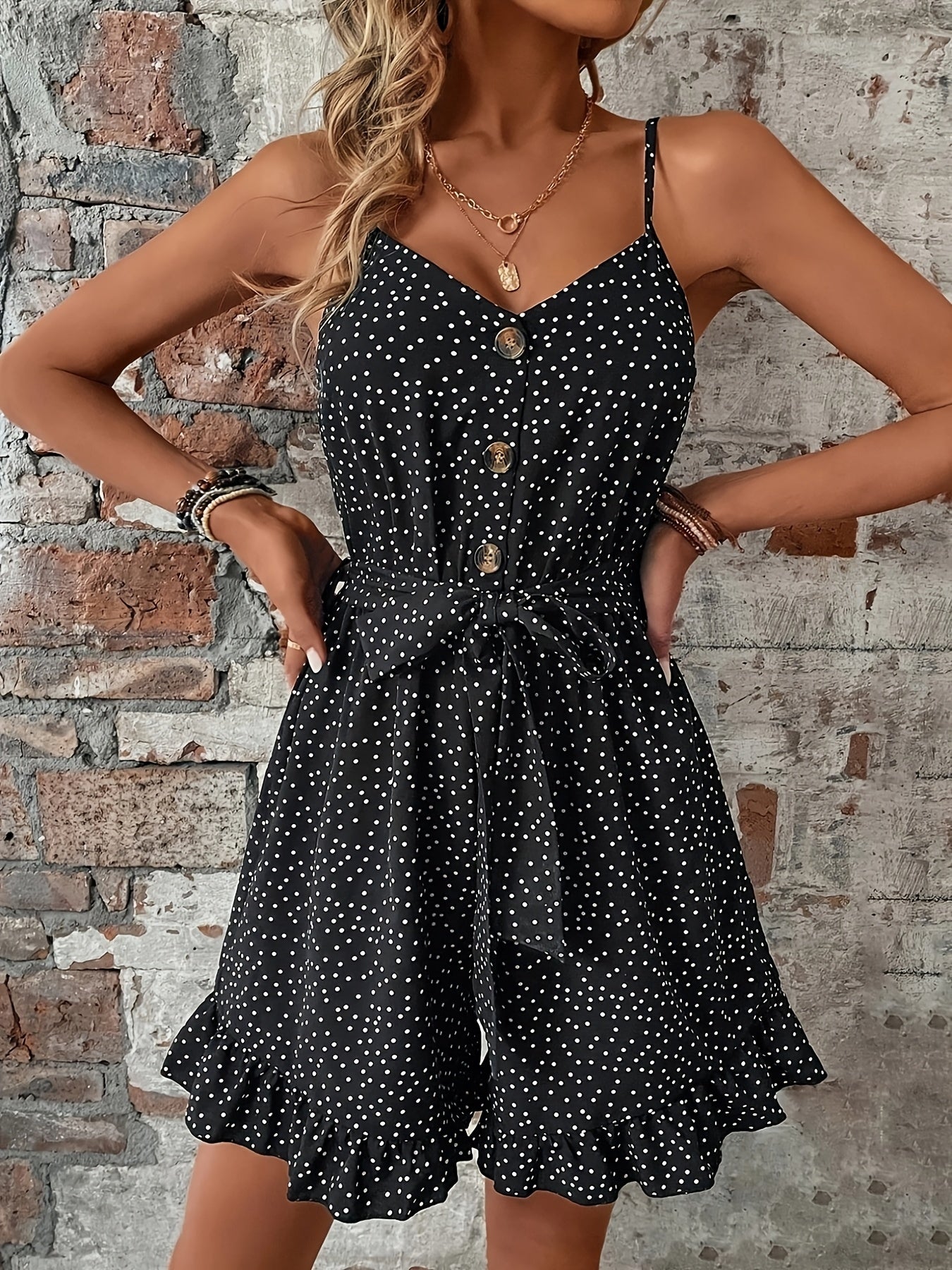 Combishort Femme Élégante à Pois Style Été pour Sorties et Vacances